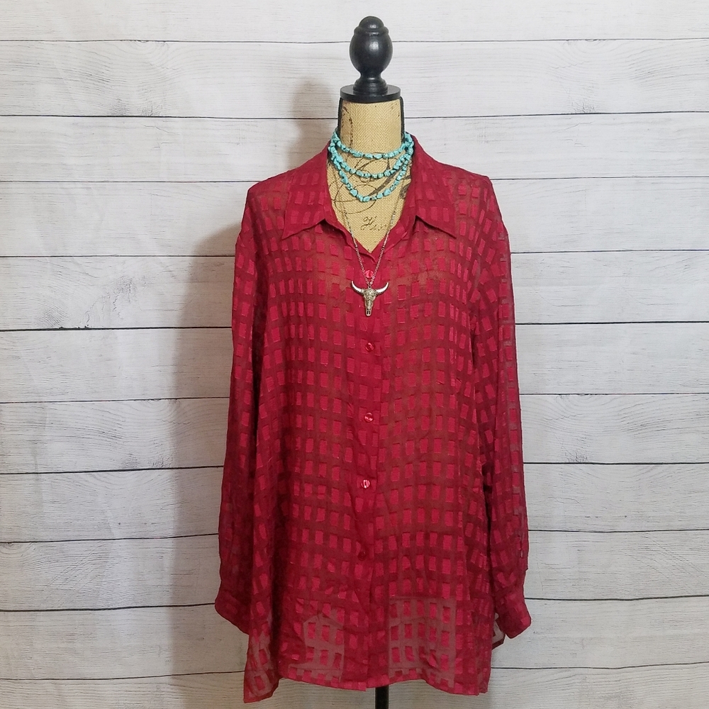 Notations | Vintage Red Semi Sheer Blouse